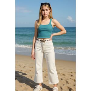 Vintage No Boundaries Capri Jeans Acid Wash Bleach Leather Tie Juniors Stretch
